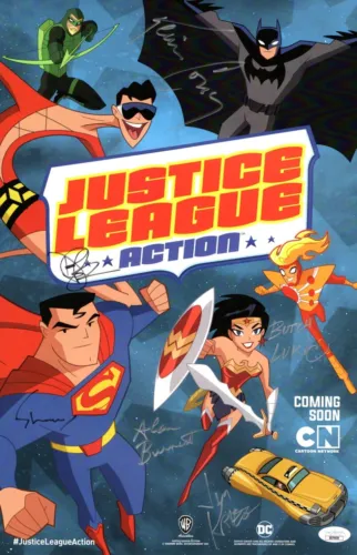 JUSTICE LEAGUE ACTION CAST AUTOGRAPHED 11X17 POSTER KEVIN CONROY +5 JSA XX76658 COLLECTIBLE MEMORABILIA