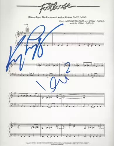 KENNY LOGGINS & KEVIN BACON REAL SIGNED FOOTLOOSE SHEET MUSIC COA AUTOGRAPHED COLLECTIBLE MEMORABILIA
