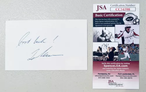 LEN LESSER SIGNED AUTOGRAPHED 3×5 CARD JSA CERTIFIED SEINFELD COLLECTIBLE MEMORABILIA