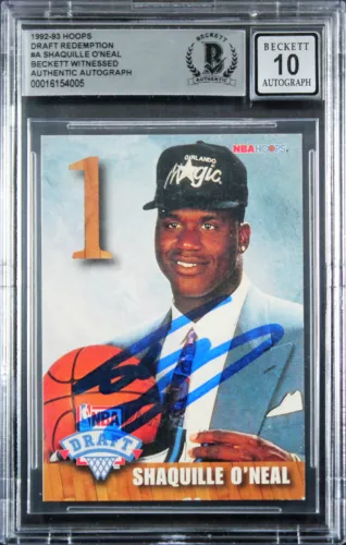 MAGIC SHAQUILLE O’NEAL SIGNED 1992 HOOPS DR #A ROOKIE CARD AUTO 10! BAS SLABBED COLLECTIBLE MEMORABILIA