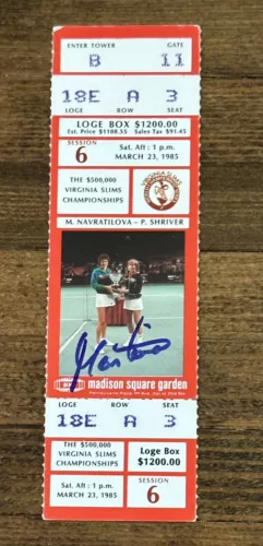 MARTINA NAVRATILOVA SIGNED SLIMS CHAMPIONSHIP TICKET BAS BECKETT COA AUTOGRAPH COLLECTIBLE MEMORABILIA
