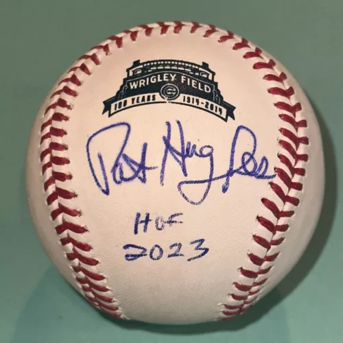 PAT HUGHES SIGNED OFFICIAL MLB WRIGLEY 100TH ANN. BASEBALL BECKETT BAS & HOF INS COLLECTIBLE MEMORABILIA