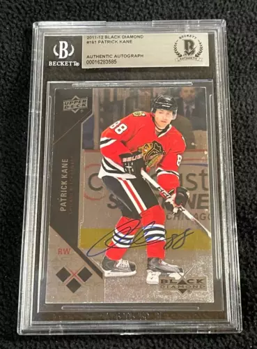 PATRICK KANE SIGNED 2011/12 BLACK DIAMOND CARD #161 BAS CERTIFIED BLACKHAWKS COLLECTIBLE MEMORABILIA