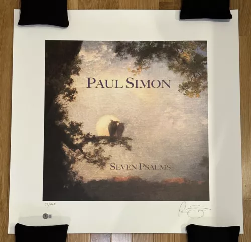 PAUL SIMON SIGNED 25X25 SEVEN PSALMS LITHOGRAPH ART PRINT 74/500 BECKETT BAS COA COLLECTIBLE MEMORABILIA
