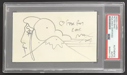 PETER MAX SIGNED AUTOGRAPH 3×5 ORIGINAL ART SKETCH PSA/DNA SLABBED ENCAPSULATED COLLECTIBLE MEMORABILIA