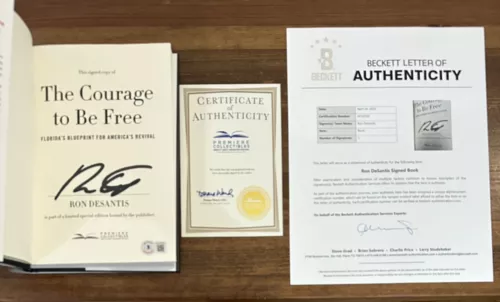 PRESIDENT ? GOVERNOR RON DESANTIS COURAGE FREE BOOK SIGNED BECKETT BAS COA AUTO COLLECTIBLE MEMORABILIA