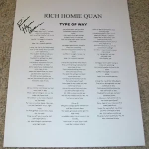 RICH HOMIE QUAN SIGNED AUTOGRAPH TYPE OF WAY LYRIC SHEET w/EXACT PROOF