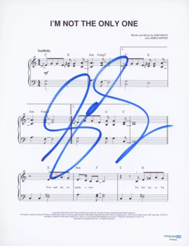SAM SMITH “IN THE LONELY HOUR” SIGNED ‘I’M NOT THE ONLY ONE’ SHEET MUSIC ACOA COLLECTIBLE MEMORABILIA