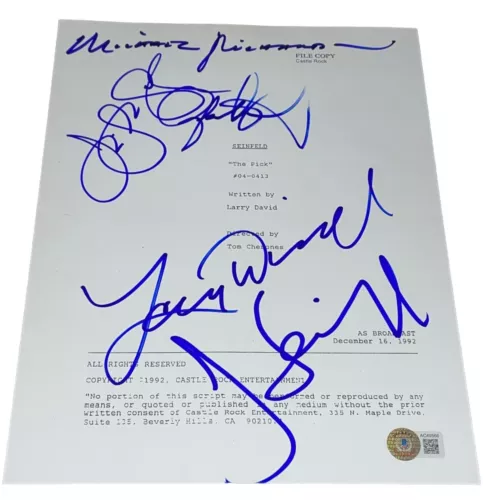 SEINFELD CAST 5+ SIGNED AUTOGRAPH “THE PICK” FULL EPISODE SCRIPT BECKETT BAS NY COLLECTIBLE MEMORABILIA
