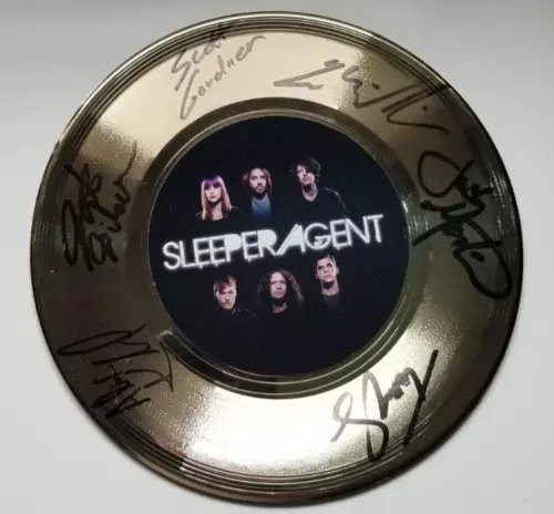 SLEEPER AGENT BAND REAL HAND SIGNED 7″ NOVELTY GOLD RECORD COA AUTOGRAPHED COLLECTIBLE MEMORABILIA