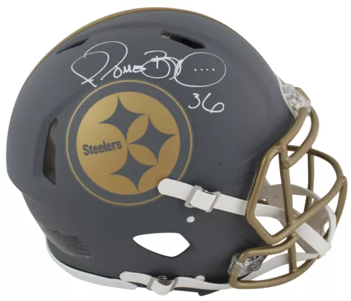 STEELERS JEROME BETTIS SIGNED SLATE FULL SIZE SPEED PROLINE HELMET BAS WITNESSED COLLECTIBLE MEMORABILIA