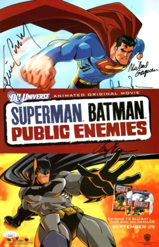 SUPERMAN BATMAN PUBLIC ENEMIES QUAD AUTOGRAPHED 11X17 POSTER KEVIN CONROY +3 JSA COLLECTIBLE MEMORABILIA
