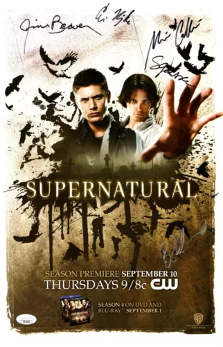 SUPERNATURAL MULTI AUTOGRAPHED 11X17 POSTER 5 SIGS COLLINS BEAVER JSA AQ10558 COLLECTIBLE MEMORABILIA