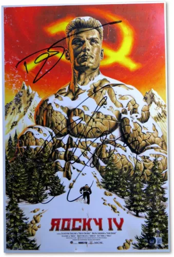 SYLVESTER STALLONE DOLPH LUNDGREN DUAL AUTOGRAPHED 12X18 PHOTO ROCKY IV AB08996 COLLECTIBLE MEMORABILIA