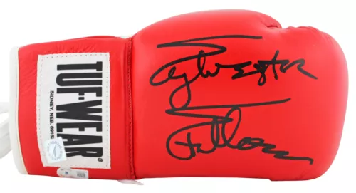 SYLVESTER STALLONE ROCKY SIGNED RIGHT HAND RED TUF-WEAR BOXING GLOVE BAS COLLECTIBLE MEMORABILIA