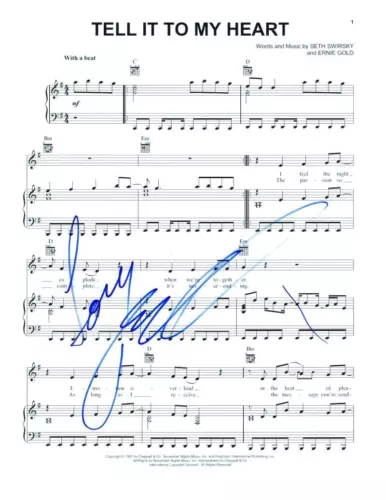 TAYLOR DAYNE SIGNED AUTOGRAPH TELL IT TO MY HEART SHEET MUSIC – CAN’T FIGHT FATE COLLECTIBLE MEMORABILIA