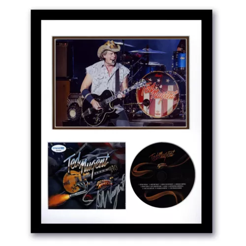 TED NUGENT “DETROIT MUSCLE” AUTOGRAPH SIGNED CUSTOM FRAMED 11×14 DISPLAY ACOA COLLECTIBLE MEMORABILIA