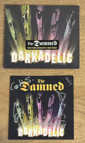 THE DAMNED 2023 DARKADELIC CD & SIGNED AUTOGRAPHED FULL BAND ART CARD INSERT #2 COLLECTIBLE MEMORABILIA