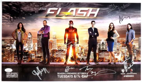 THE FLASH CAST SIGNED AUTOGRAPHED 10X18 POSTER GUSTIN PANABAKER +7 JSSA XX76718 COLLECTIBLE MEMORABILIA