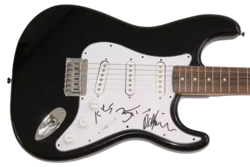THE KILLERS X3 SIGNED AUTOGRAPH BLACK FENDER ELECTRIC GUITAR BRANDON FLOWERS JSA COLLECTIBLE MEMORABILIA