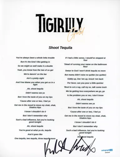 TIGIRLILY GOLD SIGNED AUTOGRAPH SHOOT TEQUILLA LYRIC SHEET ACOA COUNTRY BAND COLLECTIBLE MEMORABILIA