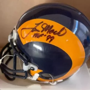 TOM MACK RAMS HOF 99 SIGNED AUTOGRAPHED MINI HELMET BECKETT AUTH