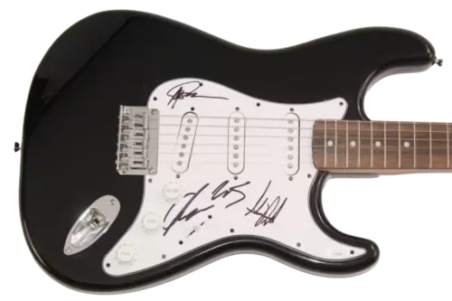 UNDEROATH BAND X4 SIGNED AUTOGRAPH FULL SIZE BLACK FENDER GUITAR W/ JSA COA COLLECTIBLE MEMORABILIA