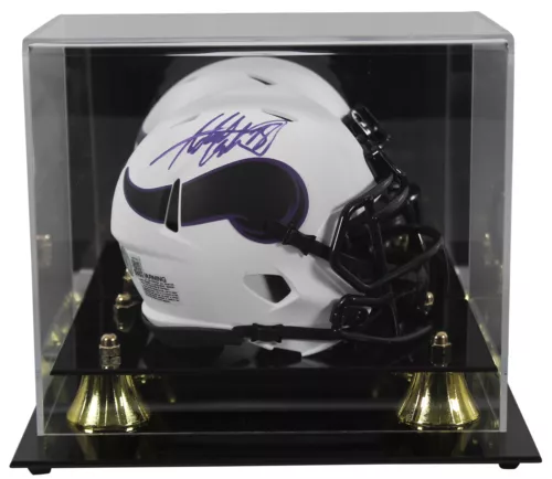 VIKINGS ADRIAN PETERSON AUTHENTIC SIGNED LUNAR SPEED MINI HELMET W/ CASE BAS WIT COLLECTIBLE MEMORABILIA