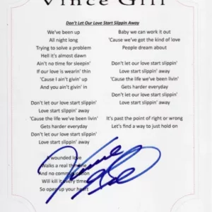 VINCE GILL SIGNED DONT LET OUR LOVE START SLIPPIN AWAY LYRIC SHEET