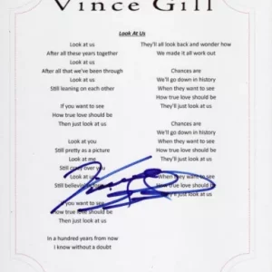 VINCE GILL SIGNED LOOK AT US LYRIC SHEET EAGLES FRONTMAN