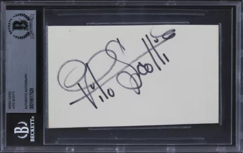 VITO SCOTTI THE GODFATHER AUTHENTIC SIGNED 3×5 INDEX CARD BAS SLABBED COLLECTIBLE MEMORABILIA