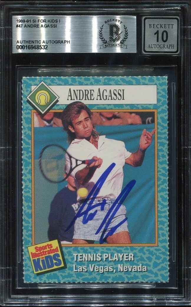 ANDRE AGASSI signed autographed 1989 SI FOR KIDS ROOKIE CARD RC BECKETT 10 (BAS)