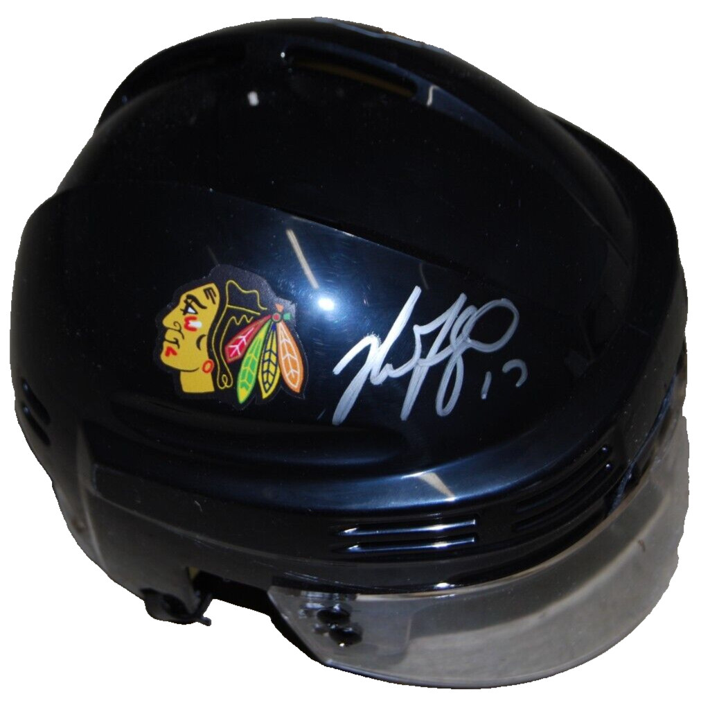 NICK FOLIGNO signed (CHICAGO BLACKHAWKS) Mini Hockey Helmet BECKETT BR00351