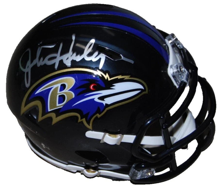 JOHN HARBAUGH signed (BALTIMORE RAVNES) mini football helmet BECKETT BR63071