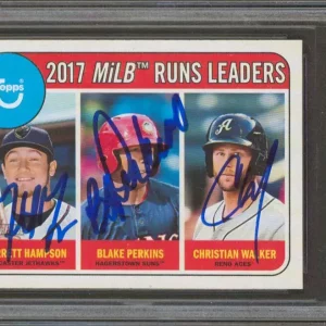 (3) Hampson, Perkins & Walker Signed 2018 Topps Heritage #193 RC Card BAS Slab