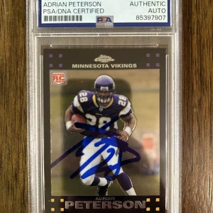 ‘Adrian Peterson’ Signed Vikings 2007 Topps Chrome Rookie Card PSA/DNA COA Slab