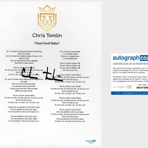 ‘Chris Tomlin’ Signed Lyric Sheet Christian Music Artist ‘Good Good Father’ ACOA