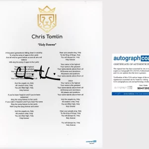 ‘Chris Tomlin’ Signed Lyric Sheet Christian Music Artist ‘Holy Forever’ ACOA