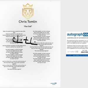 ‘Chris Tomlin’ Signed Lyric Sheet Christian Music Artist ‘Our God’ ACOA