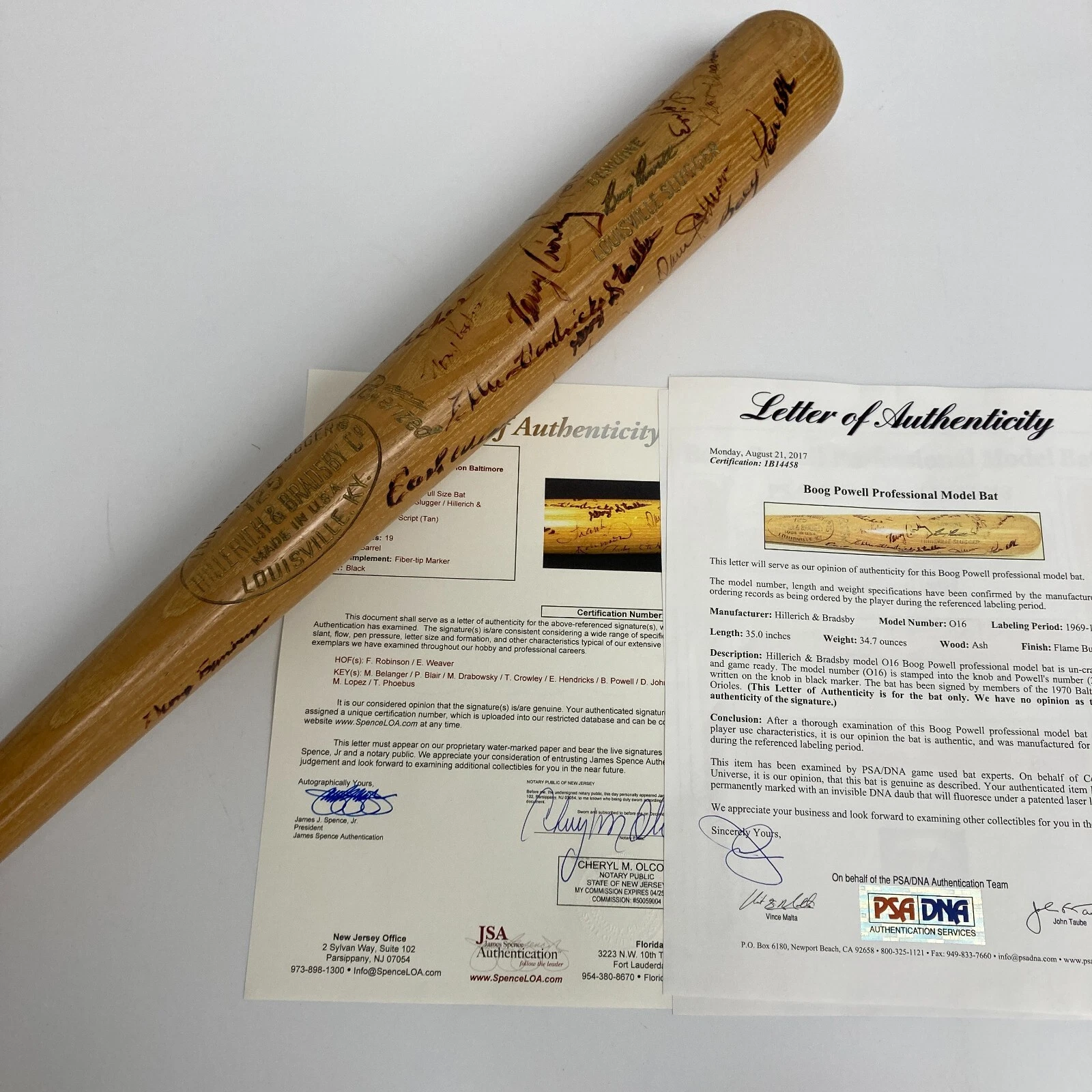 1970 BALTIMORE ORIOLES WORLD SERIES CHAMPS TEAM SIGNED BASEBALL BAT PSA DNA JSA COLLECTIBLE MEMORABILIA