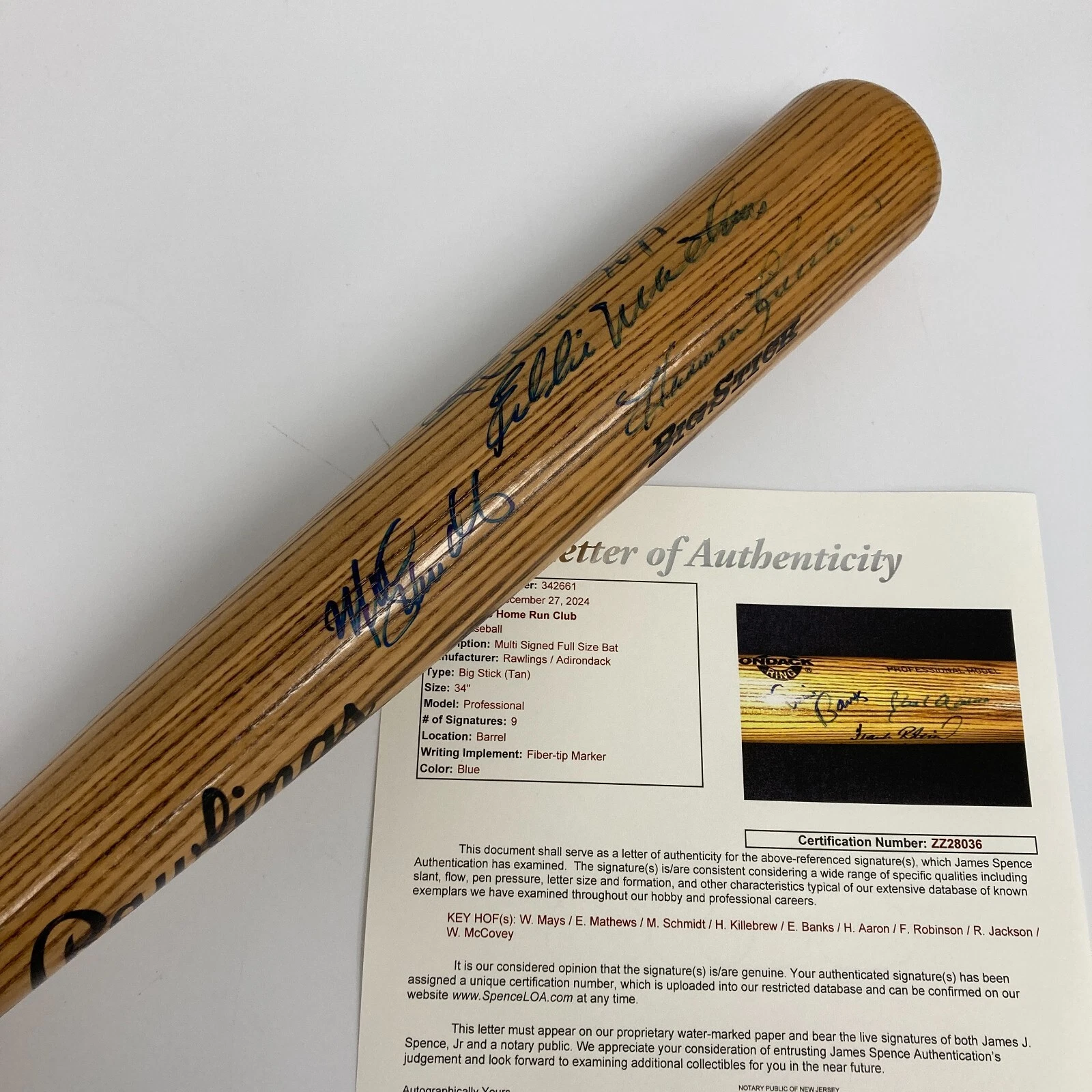 WILLIE MAYS HANK AARON ERNIE BANKS 500 HOME RUN CLUB SIGNED BASEBALL BAT JSA COA COLLECTIBLE MEMORABILIA