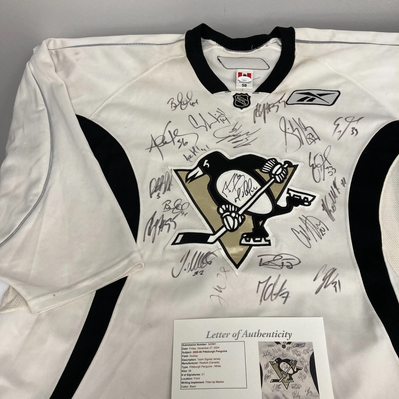 Sidney Crosby Rookie 2005-06 Pittsburgh Penguins Team Signed Game Jersey JSA COA