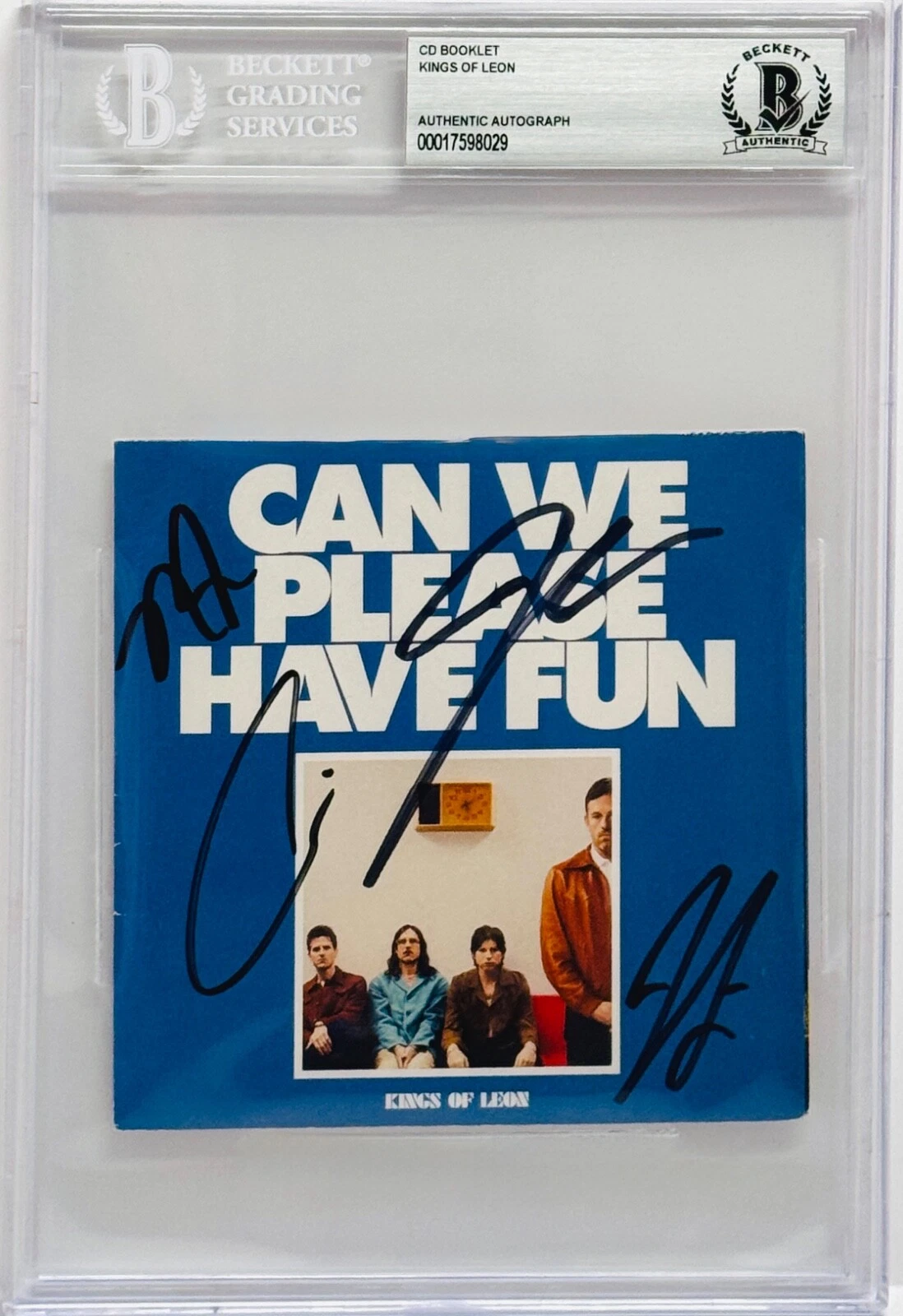 KINGS OF LEON Followill x4 Signed Slabbed Encapsulated CD Booklet BAS