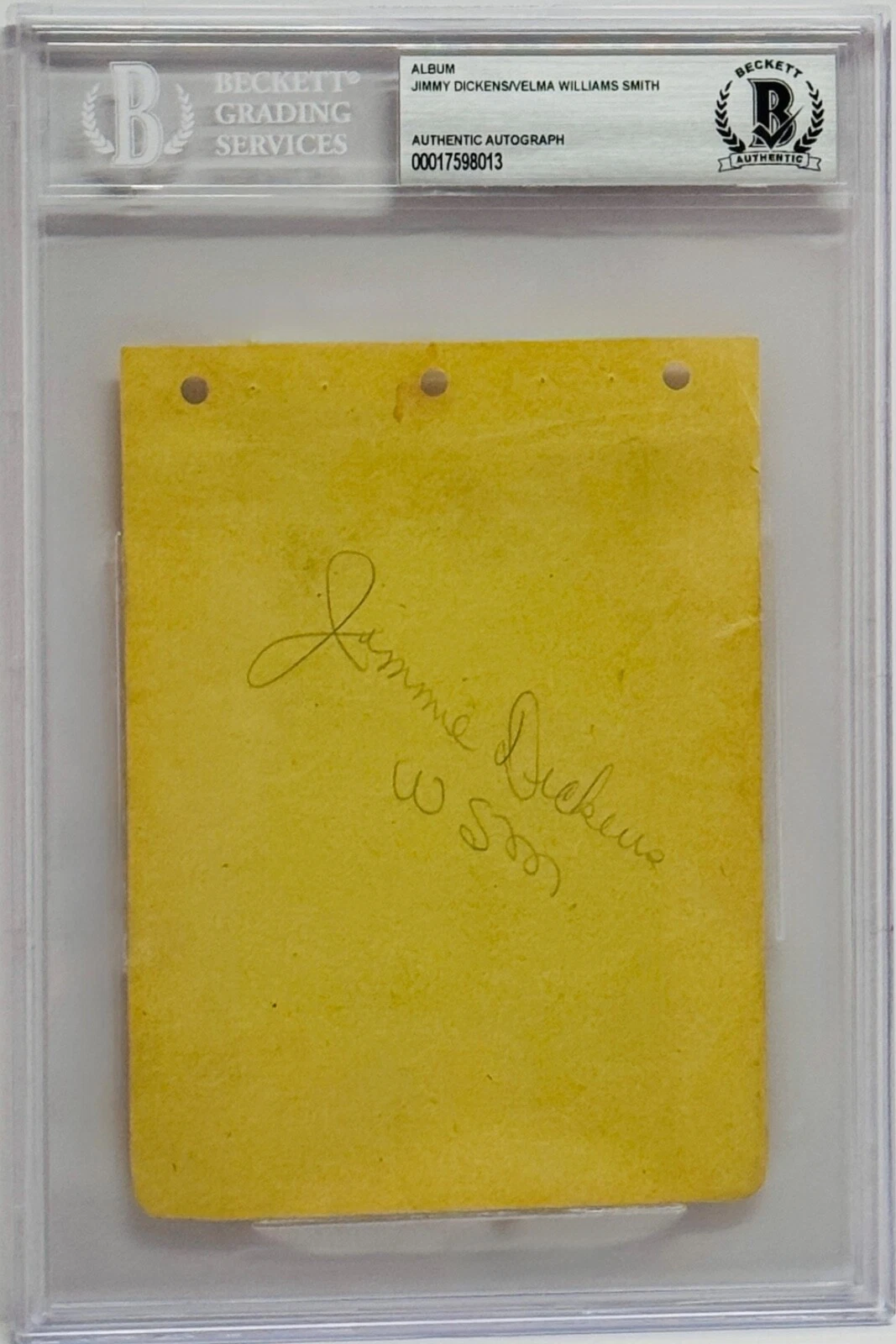 JIMMY DICKENS ELMA WILLIAMS SMITH Signed Slabbed Encapsulated Album Page WSM BAS