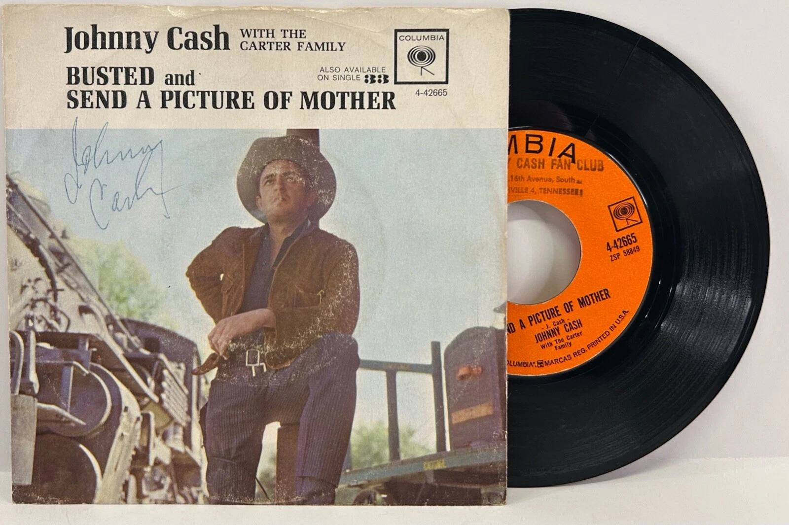 JOHNNY CASH ANITA CARTER Signed 45 Picture Sleeve Cover 