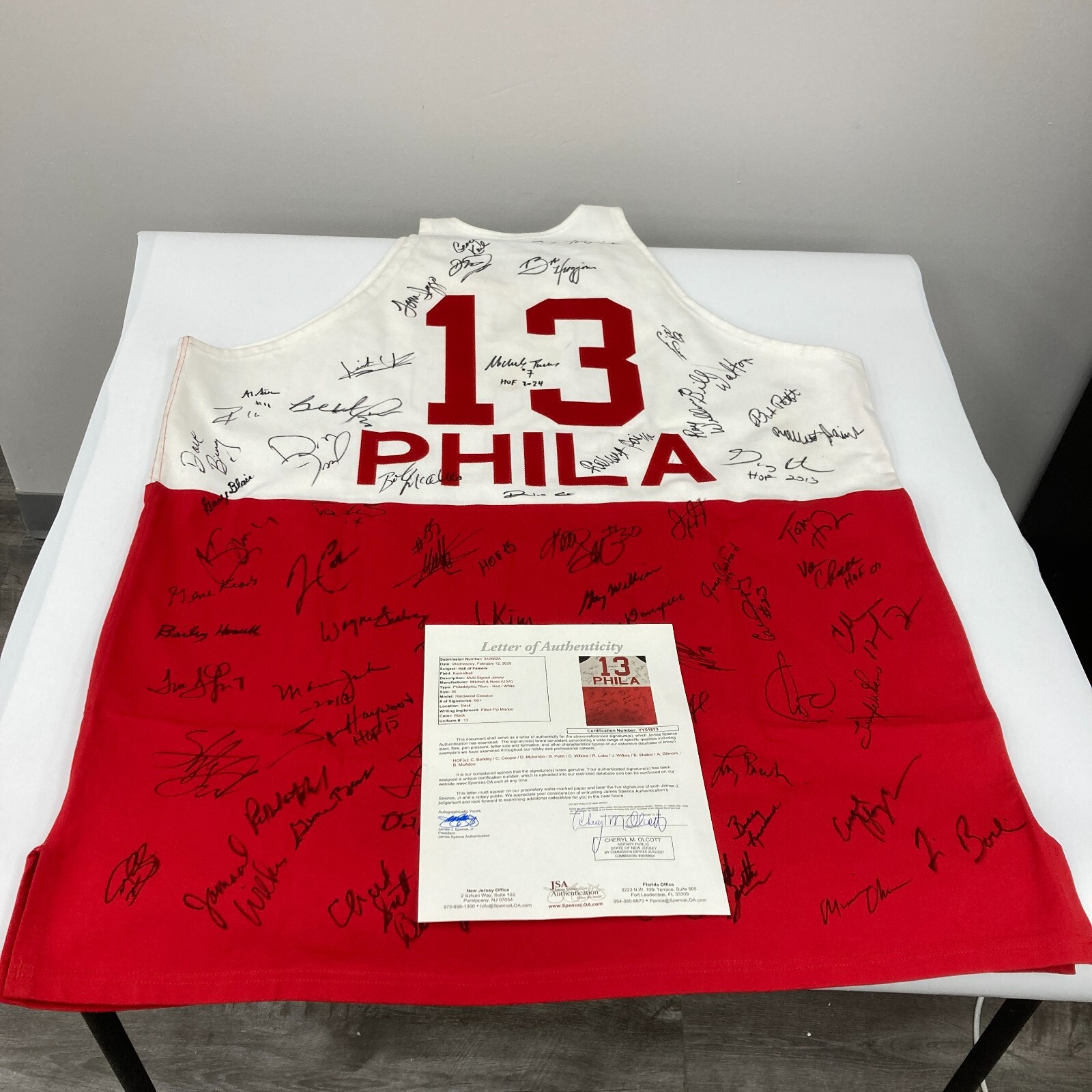 Incredible NBA Hall Of Fame Multi Signed Jersey With 64 Signatures JSA COA