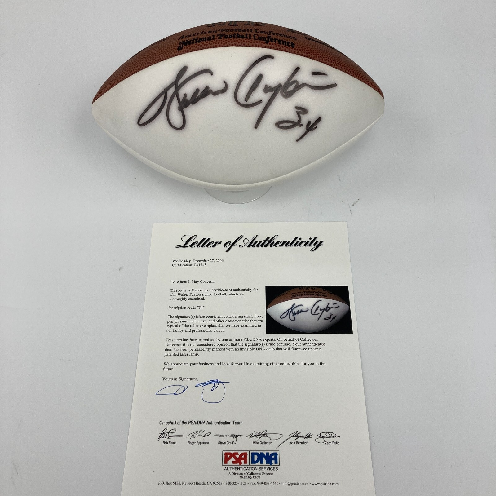 WALTER PAYTON SIGNED WILSON OFFICIAL NFL FOOTBALL PSA DNA COA COLLECTIBLE MEMORABILIA
