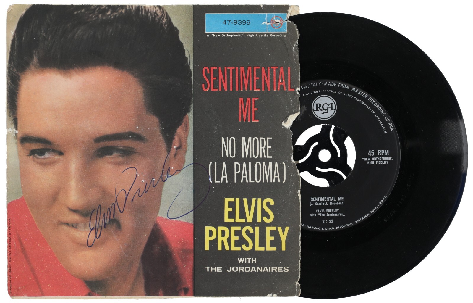 Elvis Presley Signed Sentimental Me/No More (La Poloma) 45 Record Album JSA COA