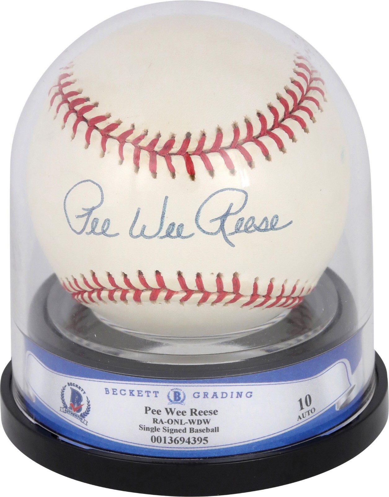 Pee Wee Reese Signed National League Baseball BGS Graded 10 GEM MINT Beckett