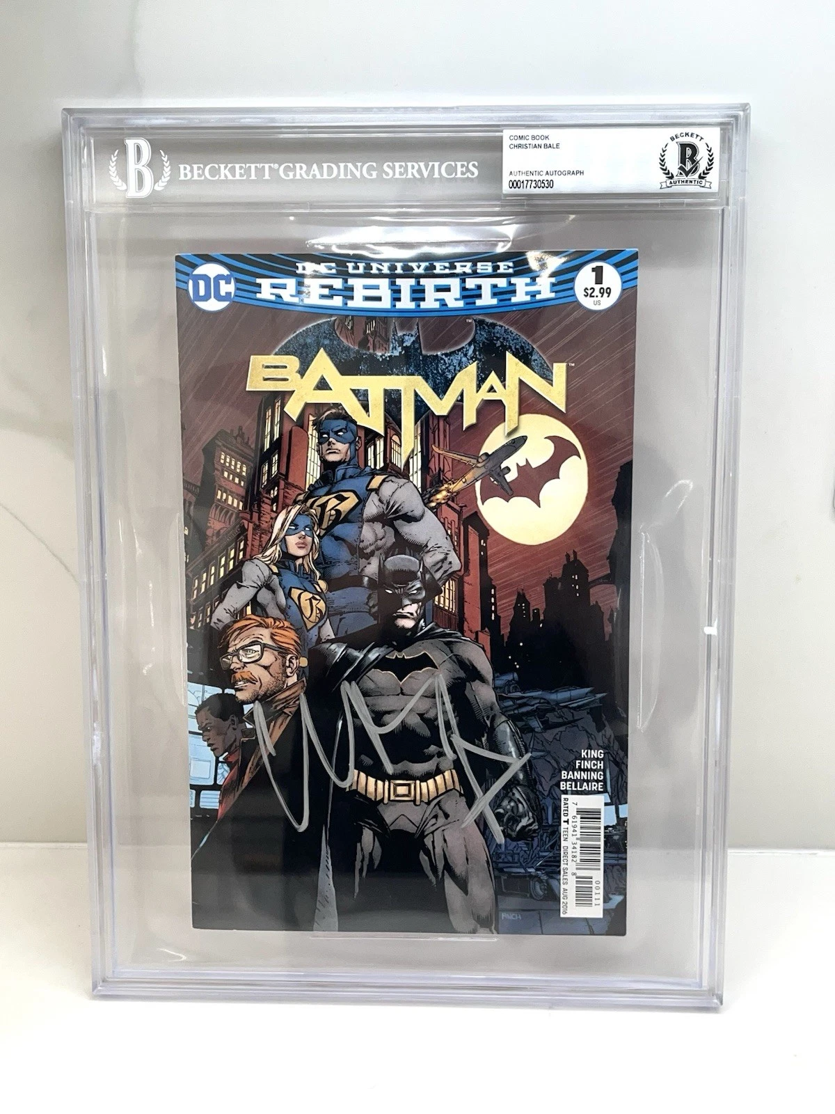 Christian Bale Hand Signed Batman Rebirth #1 Comic Book Beckett Encaps B